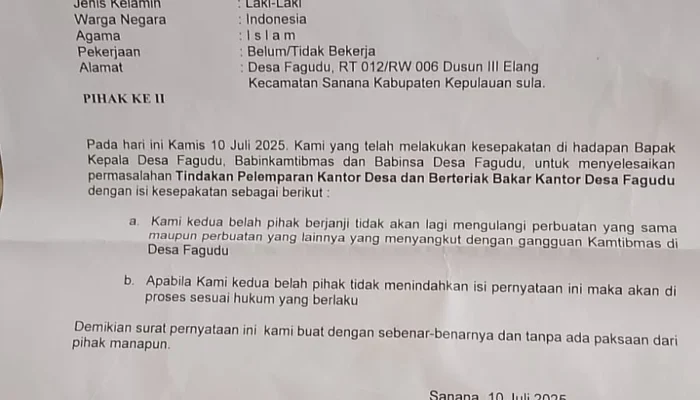 Disaksikan Orang Tua Dan Keluarga, Kades Beri Hukuman ke Oknum Pemuda Pelempar Kantor Desa